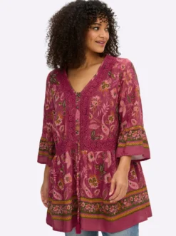 Volantbluse mit floralem Alloverdruck
