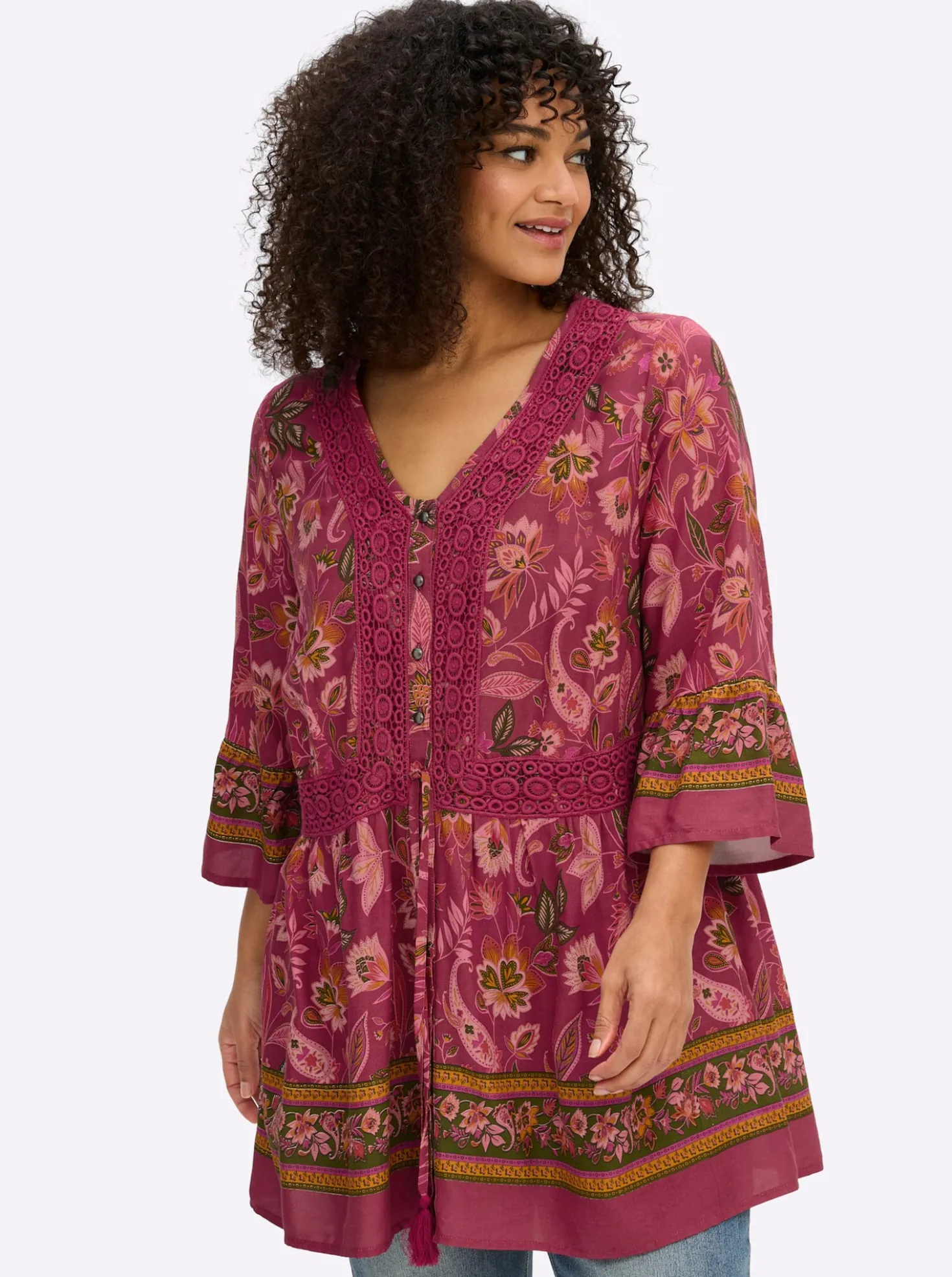 Volantbluse mit floralem Alloverdruck