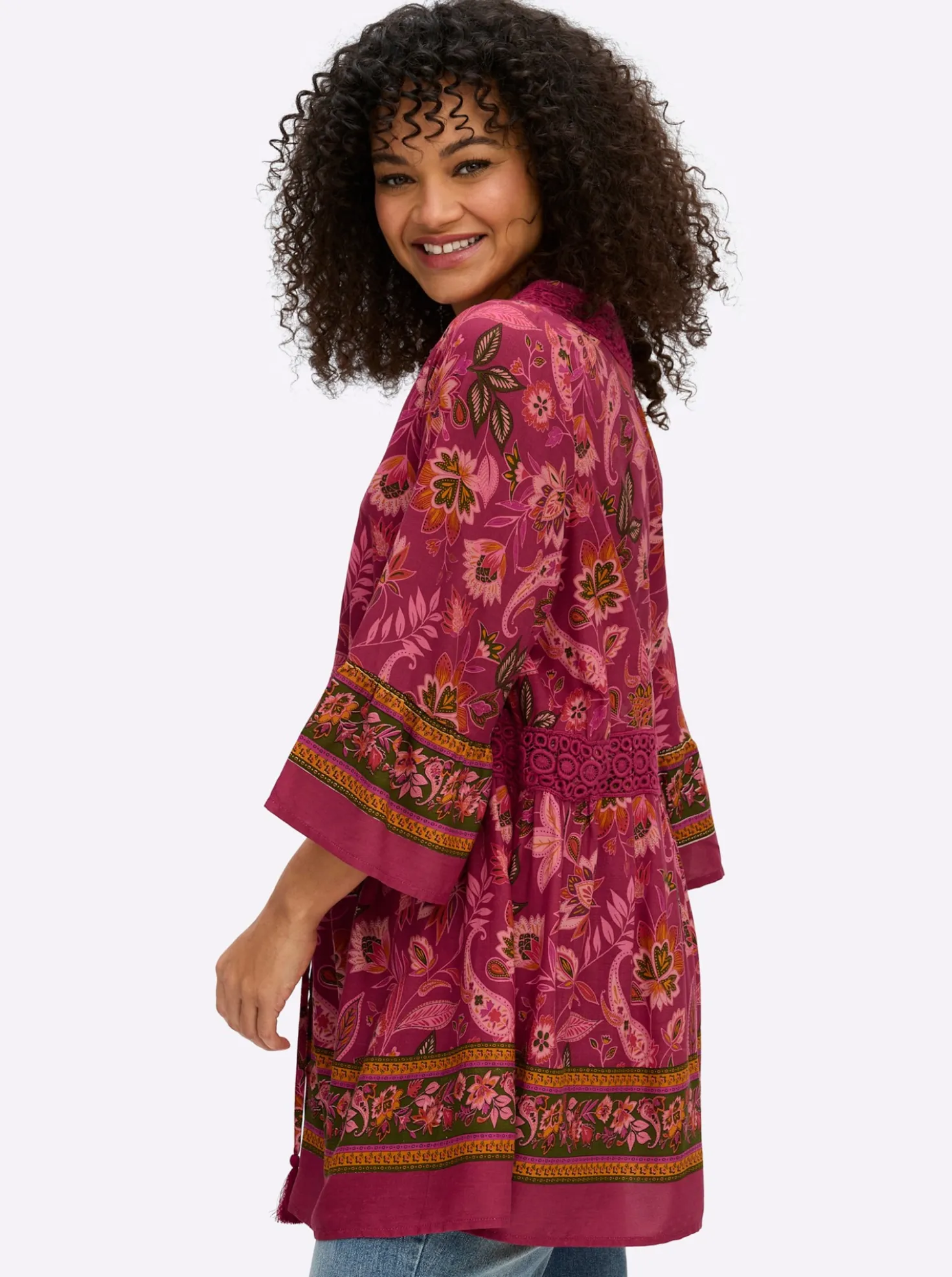 Volantbluse mit floralem Alloverdruck