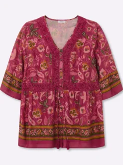 Volantbluse mit floralem Alloverdruck