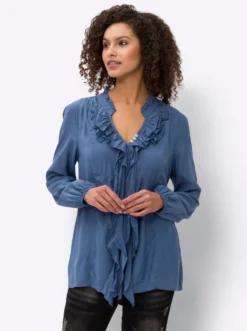 Volantbluse mit mattem Glanz