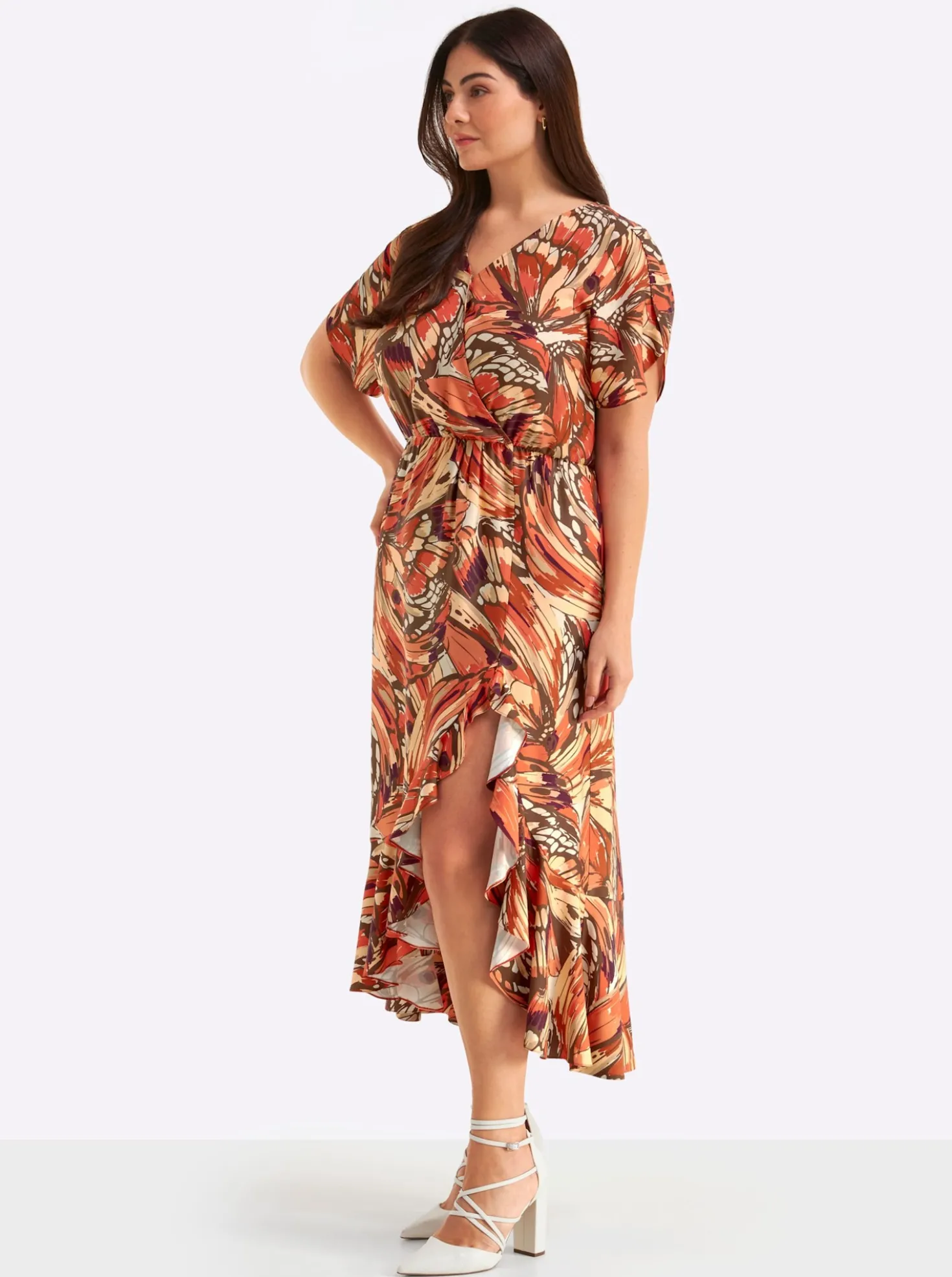 Volantkleid mit Schmetterlingsprint
