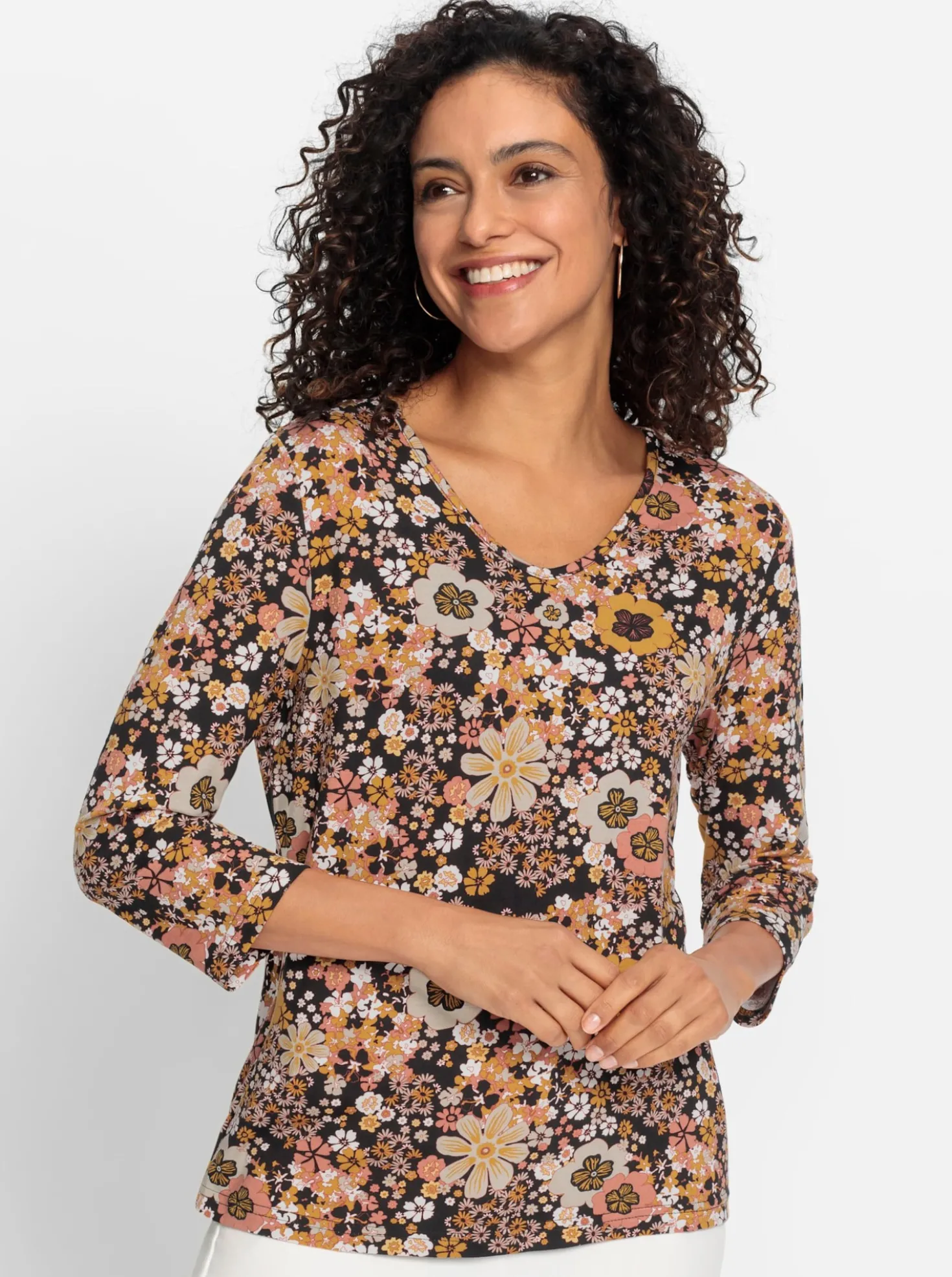 V-Shirt mit Blütenmuster