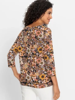 V-Shirt mit Blütenmuster