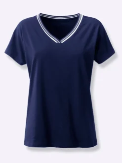 V-Shirt mit gerippten Ringel-Akzenten