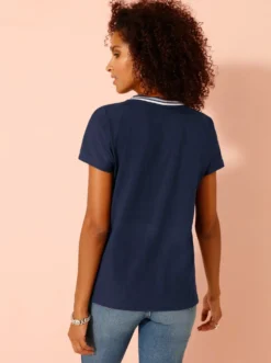 V-Shirt mit gerippten Ringel-Akzenten