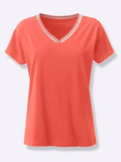 V-Shirt mit gerippten Ringel-Akzenten