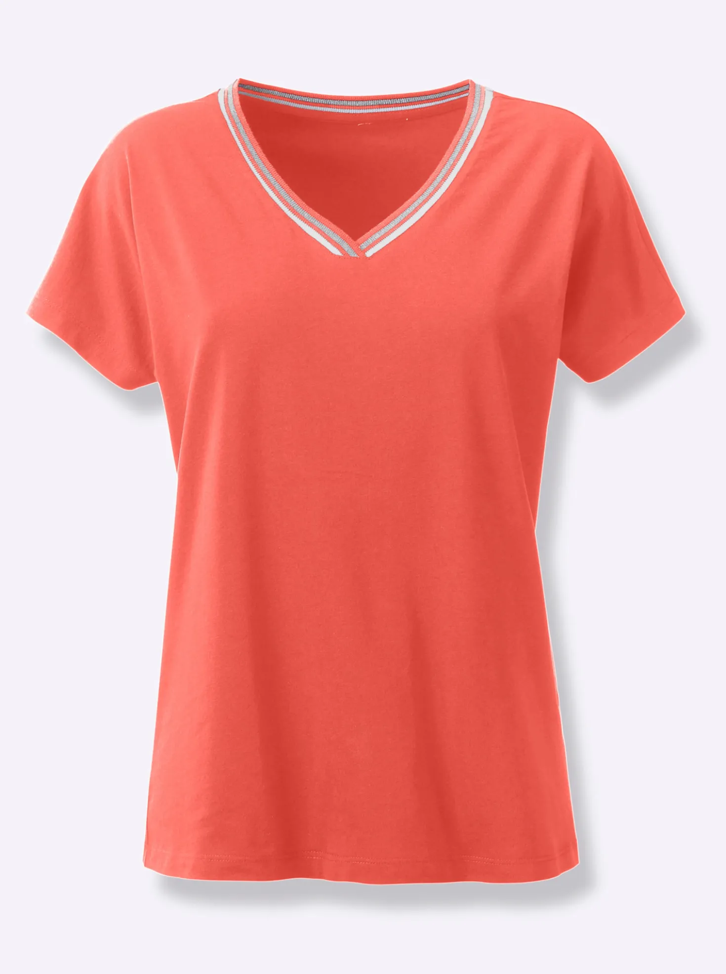 V-Shirt mit gerippten Ringel-Akzenten