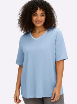 V-Shirt mit Glitzergarn-Streifen
