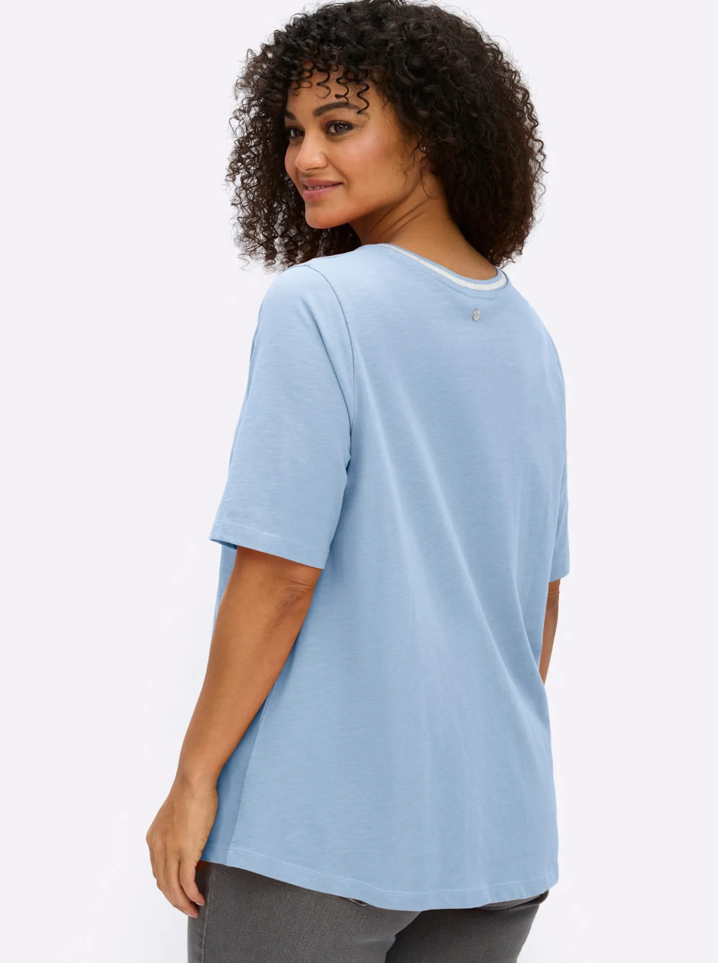 V-Shirt mit Glitzergarn-Streifen