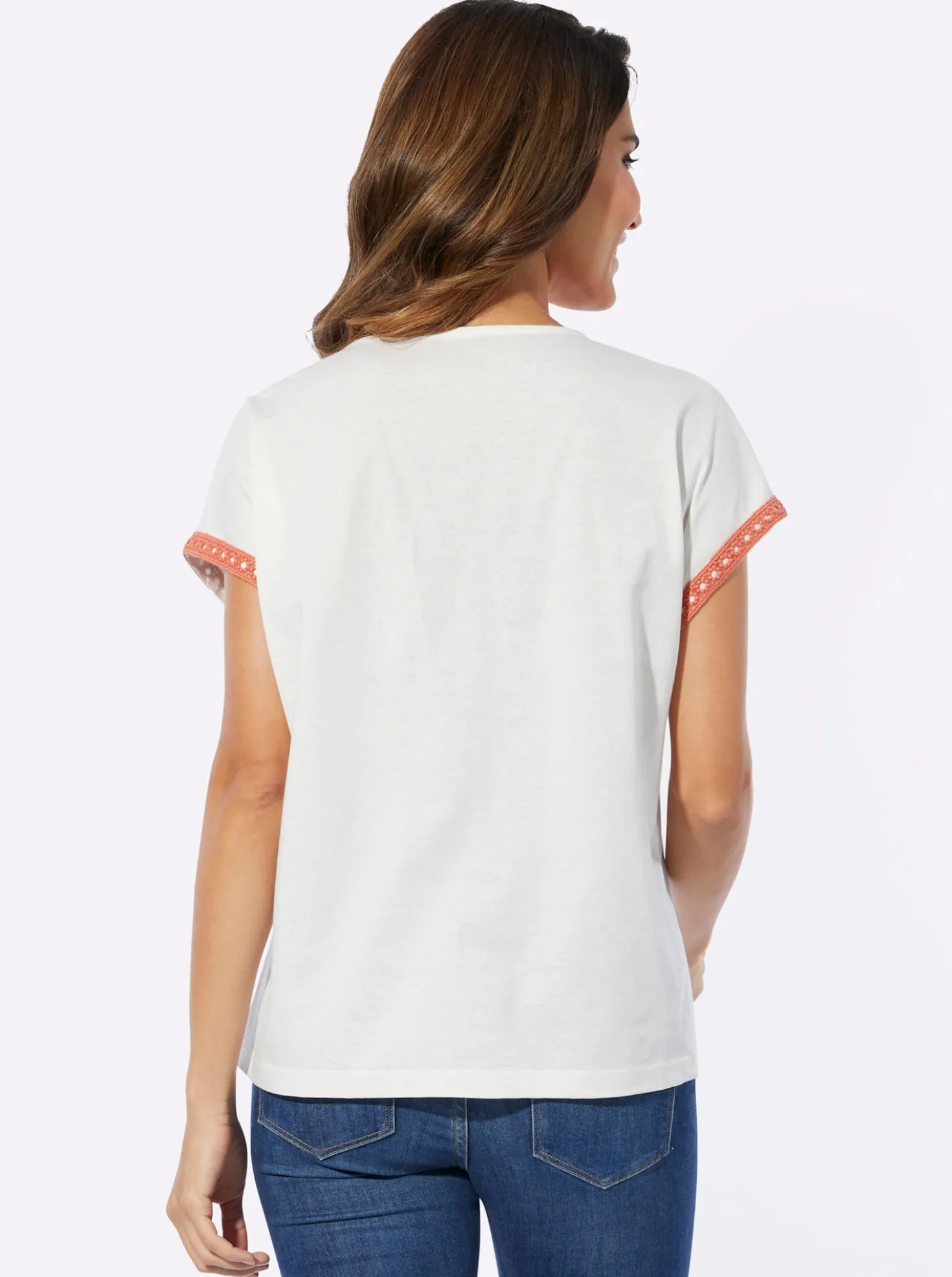 V-Shirt mit Häkelborte