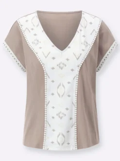 V-Shirt mit Häkelborte