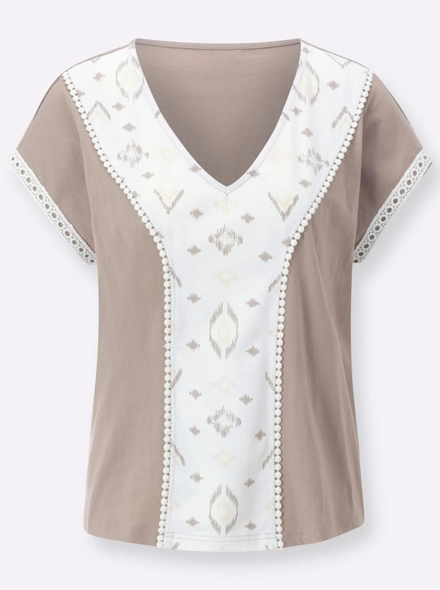 V-Shirt mit Häkelborte