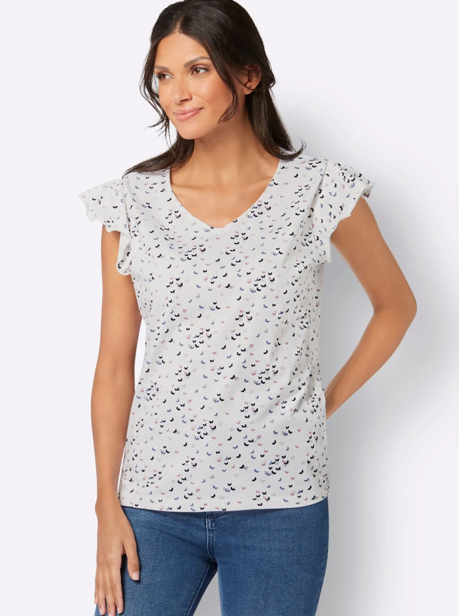V-Shirt mit Schmetterling-Muster