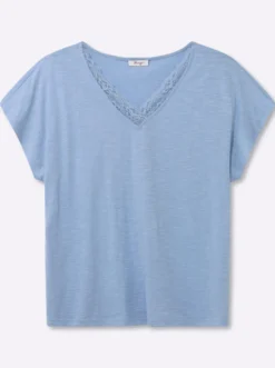 V-Shirt mit Spitze am Ausschnitt