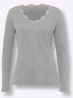V-Shirt mit Spitze am Ausschnitt