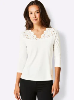 V-Shirt mit Spitze, Modal-Mix