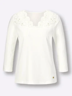 V-Shirt mit Spitze, Modal-Mix