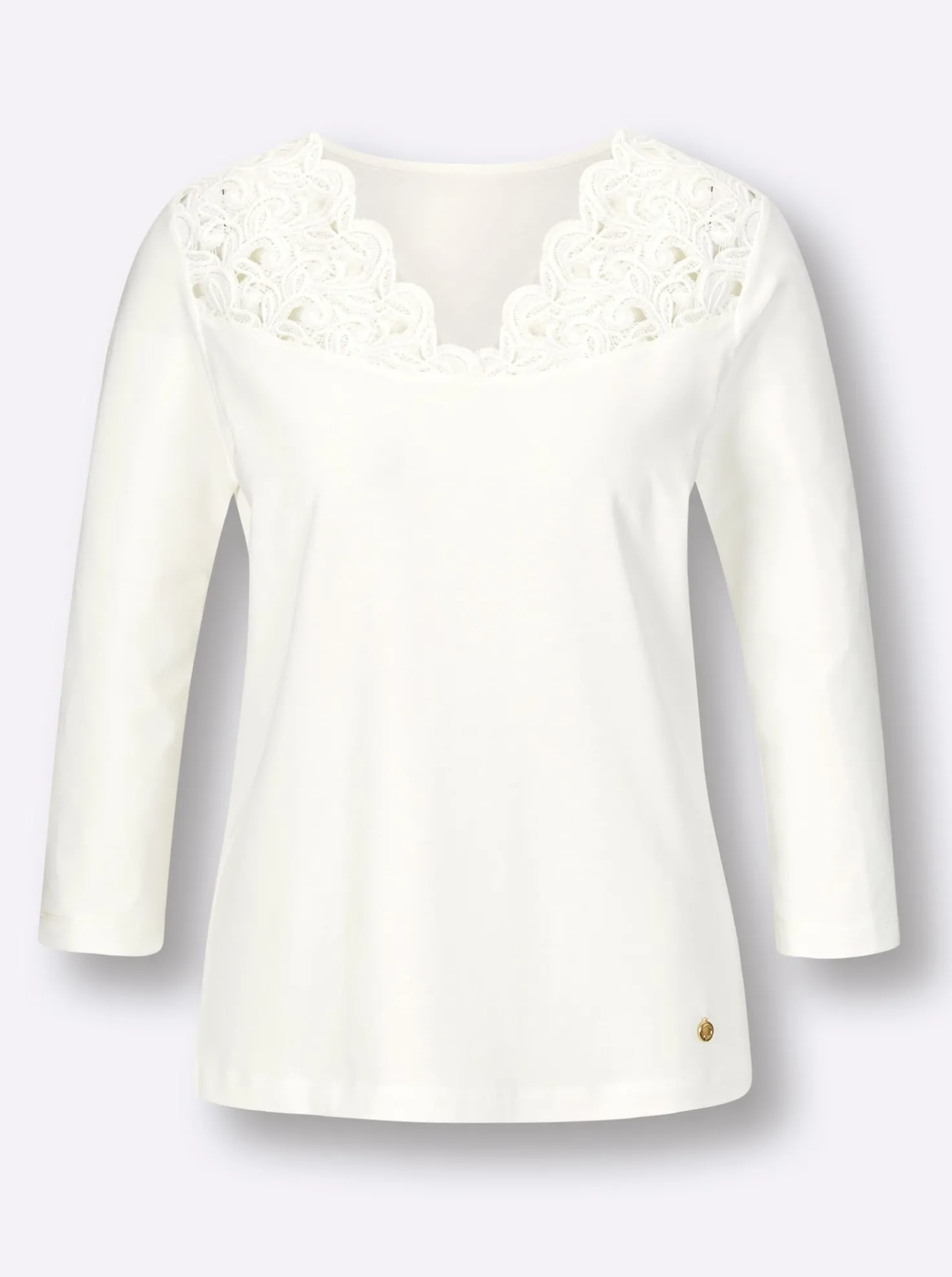 V-Shirt mit Spitze, Modal-Mix