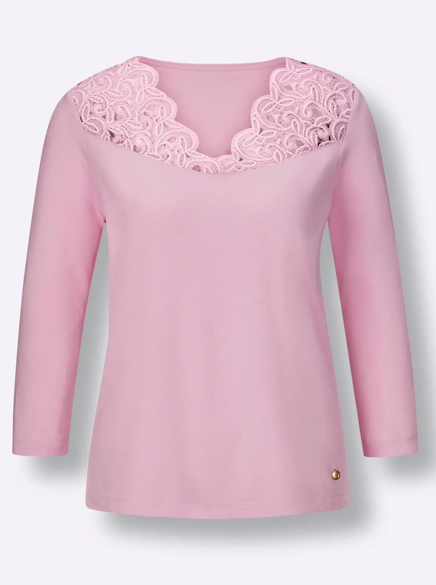 V-Shirt mit Spitze, Modal-Mix