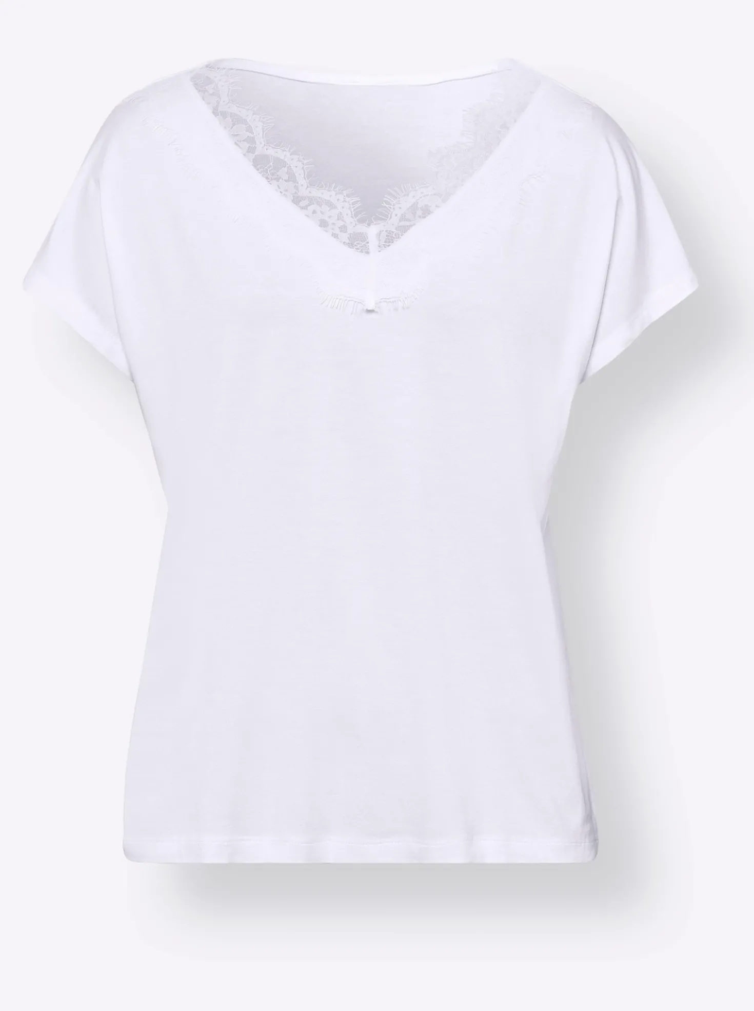 V-Shirt mit Spitzenbesatz