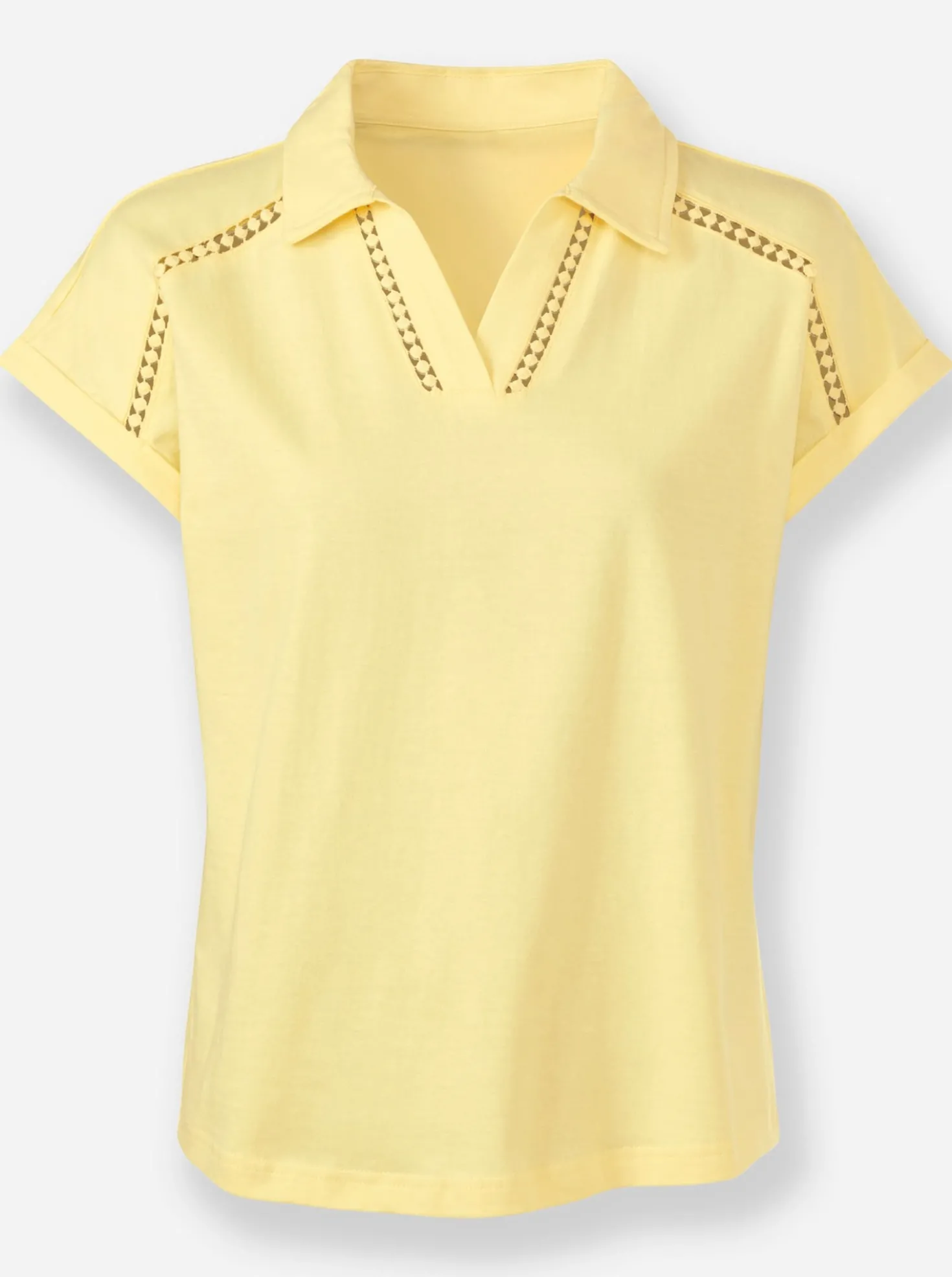 V-Shirt mit transparentem Spitzenband an der Schulter