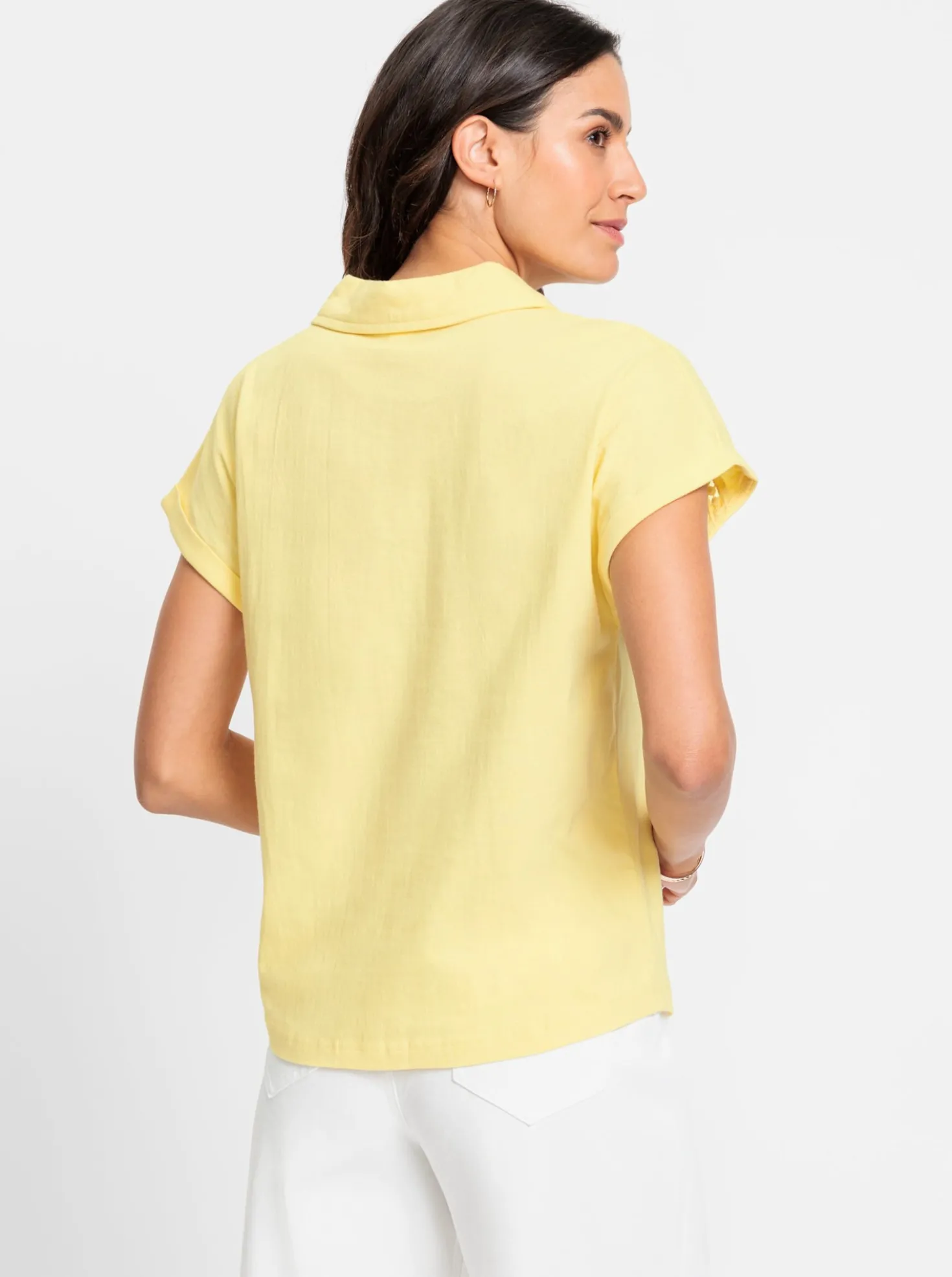 V-Shirt mit transparentem Spitzenband an der Schulter