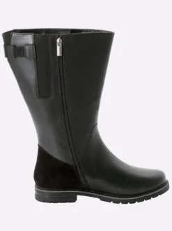 Weitschaftstiefel aus Rinds- und Veloursleder