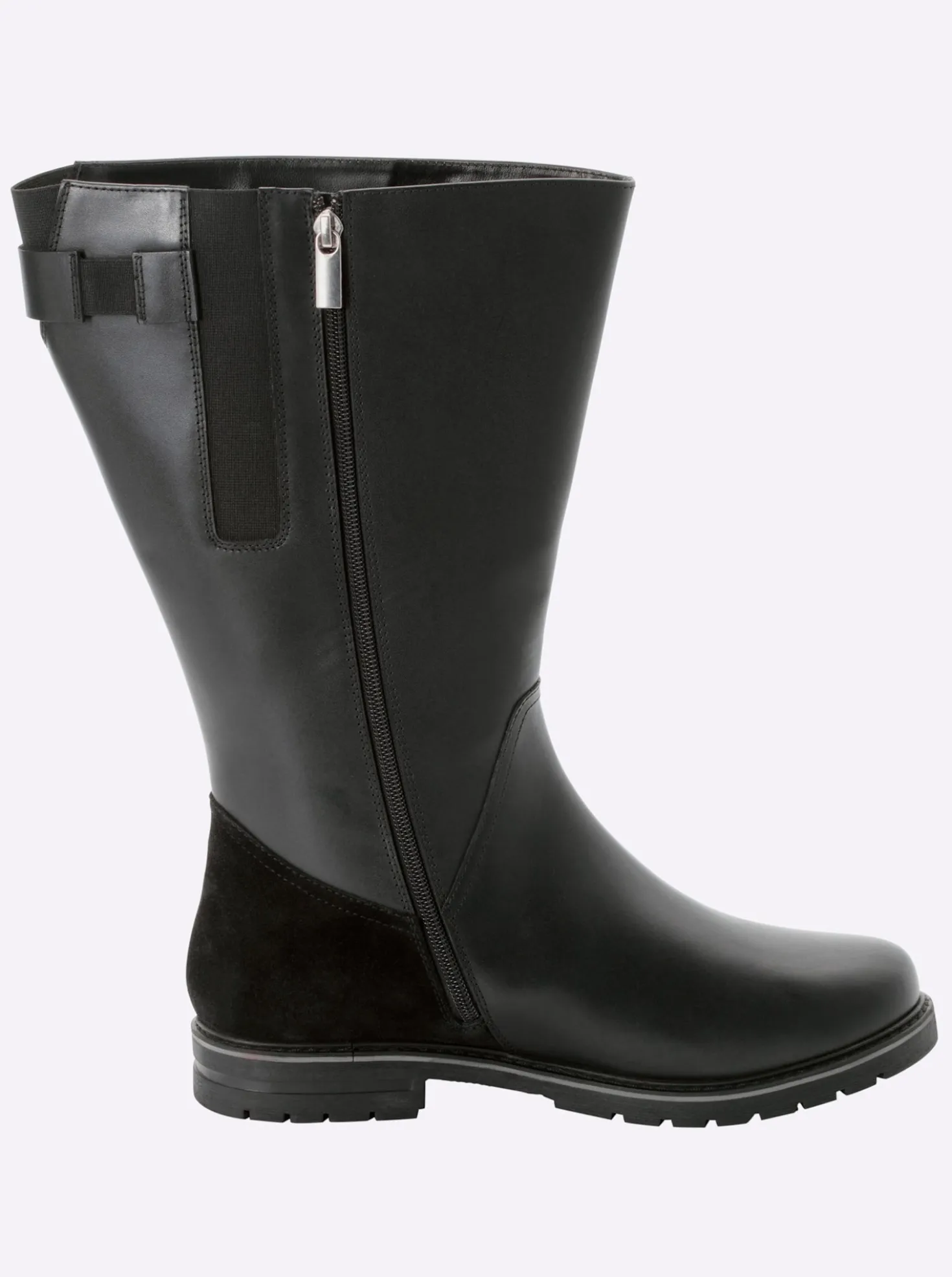 Weitschaftstiefel aus Rinds- und Veloursleder