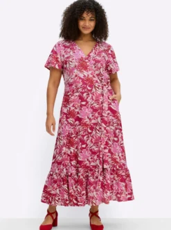 Wickelkleid mit Volant am Saum
